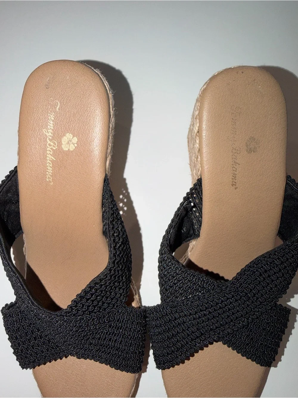 Tommy Bahama Black Crisscross Wedge Slide Sandals